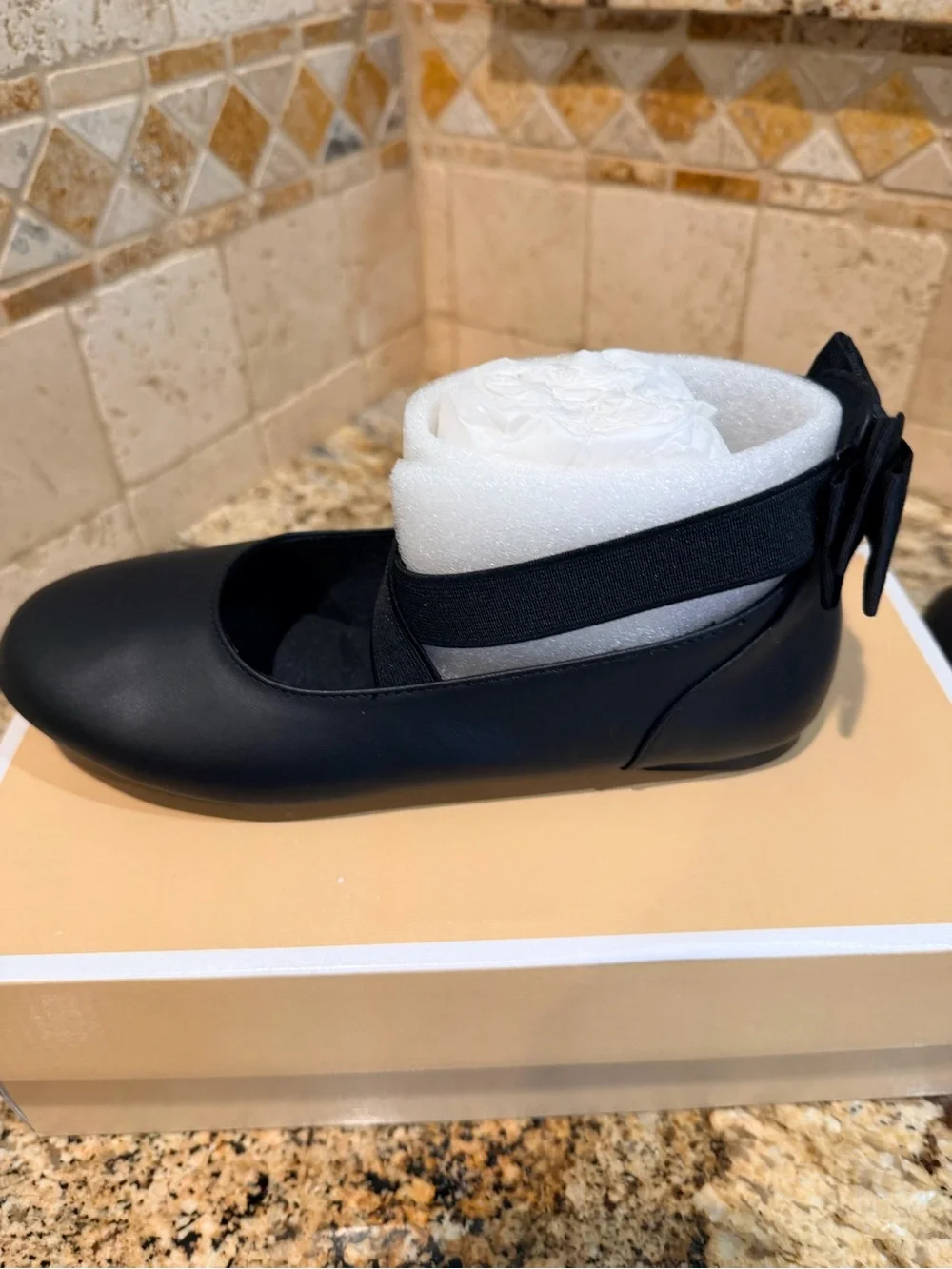 NWT Michael Kors Girls Black Genuine Leather Mary Jane Ballet Flats